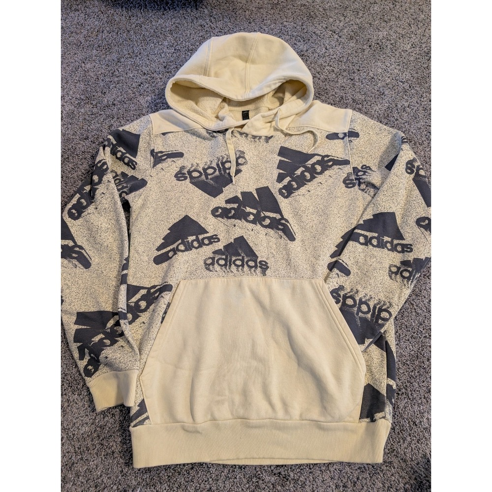 Adidas All Over Logo Hoodie‎ Sweatshirt Cream Black Mens Size S